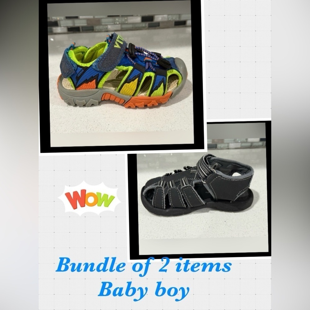 Bundle of 2 items /Kids Outdoor Sandals/Black & Blue and Green/boy size 6